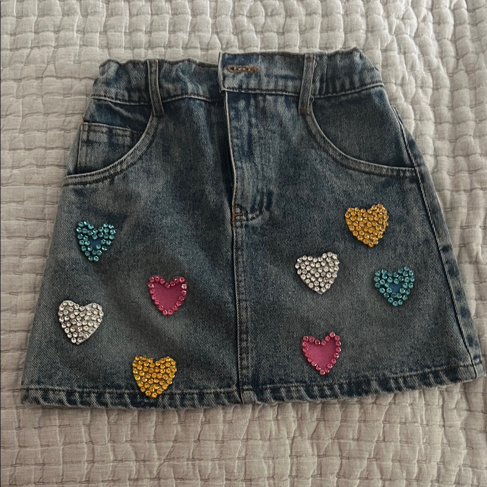Lola & The Boys Denim Skirt with Heart Embellishments NWT